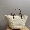 Sac de paille de plage d'été grande capacité sac à main femmes bloc de couleur sacs à bandoulière panier de légumes poignée en cuir évider Lafite herbe tissé voyage fourre-tout sac à main