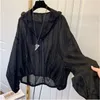 Women's Jackets Women Hooded Summer Sun-proof Zipper Coats Black Thin Loose See Through Outerwear Breathable Outwear Clothes 27163