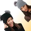 2018 New Women Faux Fur Ball Hat Female Winter Warm Cap Clebed Beanie Girl Double Ball Pom Pom Hats2068300