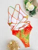 Damenbadebekleidung 2023 Sexy Tie Dye Einteiliger Badeanzug Frauen Tiefer V-Ausschnitt Print Bandage High Cut Tanga Badeanzug Strandkleidung Trikini