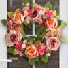 Decorative Flowers Deadwood Peony Garland Wall Hanging Home Holiday Simulation Flower Rattan Circle Decoration Door Christmas Village Wreath