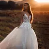 Chic Bohe A Line Wedding Dresses Spaghetti Strap Sequin Appliques Brudklänning Backless Bride Vestidos de Novia