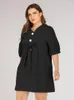 Robes grande taille été 2023 femmes col en V rétro simple boutonnage demi manches couleur unie haute attente robe pour FashionPlus