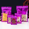 wholesale 1000Pcs/Lot Purple Resealable Smell Proof Flat Ziplock Aluminum Foil Bag Clear Front Hang Hole Packing Bag For Food Storage