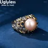 Cluster Rings Uglyless Living Leaves Exaggerated Wide For Women Freshwater Natural Pearls Big Size Fashion Dress 925 Silver