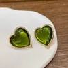 Kaimei mode bijoux français Vintage acrylique amour oeil de chat Design Style vert opale Agate coeur boucles d'oreilles