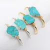 Bangle 1PCS Irregular Natural Turquoise Stone Gold Plated Green Gems Wire Wrap Cuff Bracelets Boho Jewelry Birthday Gifts