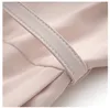 2023 Summer Pink Solid Color Waist Belted Dress Short Sleeve Round Neck Knee-Length Casual Dresses W3L045809