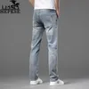 Men's Jeans designer Light luxury high-grade jeans men's smoky gray SLIM STRAIGHT casual long pants fashion brand thin IQEW