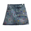 Saias Primavera e Verão Jeans Saia Meninas Indústria Pesada Contas Pacote Diamante Denim Hip para Mulheres Sexy Mini 230627