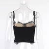 Serbatoi da donna Nero See Through Lace Solid Crop Top Abbigliamento estivo da donna Senza maniche con scollo a V Sexy Cinturino per spaghetti Camis Top estetico