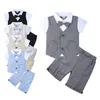 Ensembles de vêtements pour enfants Gentlemen's British Suit Summer Boy Short Sleeve 2-piece Vest Knitted Shirt Bow Tie