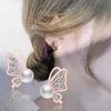 Luxus-Cz-Diamant-Perlen-Schmetterlings-Ohrstecker für Damen im französischen Stil