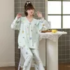 Women's Sleepwear Women's Pajamas Cottin Pyjamas Set Long Sleeve V Neck Spring Autumn Printing Nightwear 2Pcs Shirt Pant Home Clothing