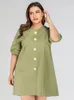 Robes grande taille été 2023 femmes col en V rétro simple boutonnage demi manches couleur unie haute attente robe pour FashionPlus