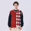 Coletes masculinos Japonês Casal Solto Suéter Costurado Colete Decote em V Homens Outono Tendência