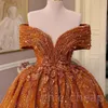 Aso Ebi Orange Ball Hown Платье платье с кружевом бисером вечернее формальное вечеринка второй прием к день рождения подружки невесты обручальные платья платья