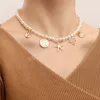 Vintage Imitation perle chaîne collier ras du cou pour les femmes mode étoile de mer coquille conque pendentif collier femmes fête bijoux