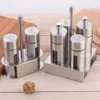 Kitchen Storage Organization Castor Stainless Steel Salt Pepper Shaker Set Odor Free Spice With Stand Condiment Box Cooking Seasoning Bottle Tools 230627