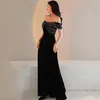 Vêtements ethniques femmes fête formelle hors épaule robe De bal Vestidos De Gala élégant noir paillettes velours longues robes De soirée