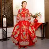 Abbigliamento etnico Ricamo rosso vintage Cheongsam Abito da sposa stile cinese tradizionale moderno Abito da donna lungo Qipao orientale