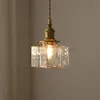 Square Hammered Glass Pendant Lamp Retro Brass Head Suspension Light Hotel Cafe Homestay Bedside Bar Ceiling Chandelier Lighting