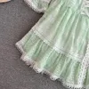 Vintage Palace Style Elegant Lantern Long Sleeve Standing Neck Waist Slim A-line Embroidery Hollow Chiffon Cake Dress