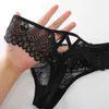 Briefs Panties Sexy Lace G-strings Luxury Women Exotic Briefs T-pants Female Hollow Thongs Underwear Transparent Panties Lingerie Black White x0625