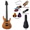 Pegs 24 FRETS ELEKTRİK GİTAR 8 STRING MÜZİK ANTERETLERİ 39 inç Ağaç Burl Cilt Üst Katı Okoume Ahşap Vücut Yeni Vücut