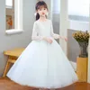 Vestidos de niña adolescentes Formal elegante dama de honor para boda blanco rosa manga larga noche princesa encaje niños ropa vestido