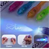 Multifunktionspennor Invisible UV Ink Marker Pen with Traviolet LED Blacklight Secret Mes Writer Magic Disear Words Kid Party Favo DHCPU