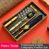 Pennor Vintage Sprinkling Gold Feather Pen Luxury Fountain Pen Set Ink Bottle Calligraphy Writing Dip Pen Birthday Present Box12 NIB Quill