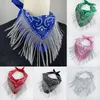 Halsdukar Creative Tassel Square Scarf With Rhinestone Women Fashion Polyester Cashew Flower Turban Headscarf Party Hip Hop Fringe