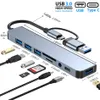 4/5/7/8 Port 2 en 1 USB C Expander USB3.0 Hub Type C Splitter Dock Multiport Audio Adapter USB Expander pour PC