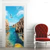 Papéis de parede 3D PVC à prova d'água Adesivos de porta Decoração de casa Murais de parede Papel de parede DIY Quarto Decoração de quarto Vista para o mar Poster Adesivo