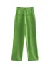 Pantalon Femme XEASY Femme Vert Droite 2023 Mode Plissée Jambe Large Rue Décontracté Bureau Dames Chic