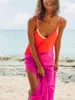 Women's Swimwear Women Beach Dress Bikini Cover Up Sexy Spaghetti Strap Sleeveless Backless See Through Colorblock Sheer Long Slit