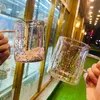 Taza de café de cristal de doble pared de estrella con hermosas lentejuelas burbuja resistente al calor Kawaii lindo desayuno té agua taza con asa tazas L230620