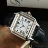 Mens Watch Square Stainless Steel Dial Leather Strap Quartz Movement Sapphire Water Resistant Watches