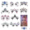 Nagelkonstdekorationer Rhinestone Festival ansikte juvelklistermärke Fake Tattoo Stickers Body Glitter Tattoos Gems Flash For Music Party MA DH46C