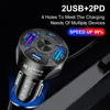 カーUSB充電器PD 20W 4ポートクイックチャージ3.0ユニバーサルタイプC iPhone Xiaomi Xiaomi Samsung Huawei Type C CAR CAR CHARGER with Retailパッケージの高速充電