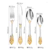 Geschirr Sets Retro Relief Besteck Set Gold Edelstahl Löffel Gabeln Messer Utensilien Für Küche Westlichen Abendessen Geschirr Geschenk