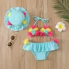 Tvådelar 3st flickor bikini sätter baby badkläder halter blomma bh ruffle kjol sol mössor småbarn baddräkt spädbarn strandkläder 0-24m 230627