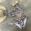 Roupa de banho feminina biquíni maiô meninas maiô leopardo menina natação duas peças criança um ombro roupa de praia infantil