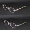 Designer Moissanite Diamond Set Rimles Eyewear Femmes Hommes Original Noir Corne De Buffle Conches Optique Lunettes Sans Monture Hommes Lunettes En Bois Bleu Bois Taille 55 Chaud