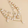 Francuskie imitacja vintage Pearls Clavicle łańcuch naszyjnik kryształowe koraliki