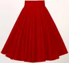 Saias Cintura Alta Círculo Swing Vermelho Vintage Rockabilly Roupas Com Bolsos Vestidos Jupe SK407R