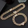 Strengen Punk Iced Out Strass 13mm Cubaanse Ketting voor Vrouwen Luxe Kristal Hart Rapper Choker Hip Hop sieraden 230613