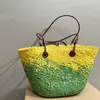 Sac de paille de plage d'été grande capacité sac à main femmes bloc de couleur sacs à bandoulière panier de légumes poignée en cuir évider Lafite herbe tissé voyage fourre-tout sac à main