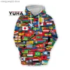 Męskie bluzy bluzy Flagi wszystkich krajów World 3D Printed Men Harajuku Harajuku moda bluza unisex swobodne pullover sudadera hombre t23628